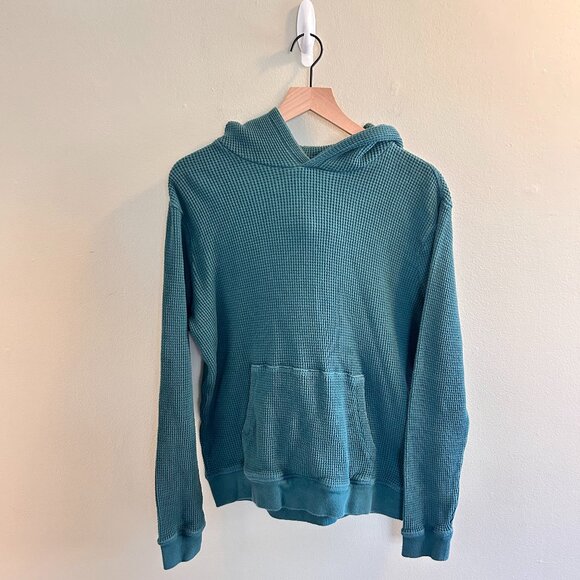 Gap Waffle Knit Hoodie Mens Size Medium Dark Green Pullover Sweatshirt Cotton - Picture 2 of 10